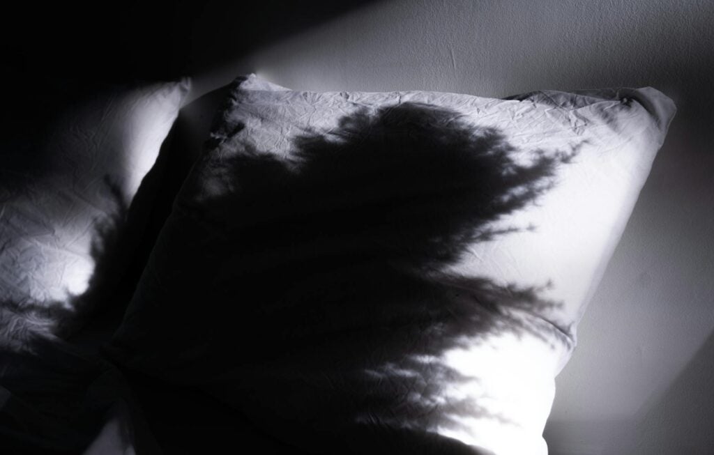 Understanding Circadian Rhythm Sleep Disorders: Improving Sleep Health Near Waterford, Michigan 2 Black and white shadow cast on a wrinkled pillow creating a dramatic scene.